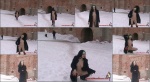 Cute naked girl Melany walking in the snow