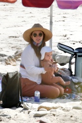 Leighton Meester - Out on the beach with her newborn to watch daddy Adam Brody surf in Malibu, March 6, 2021