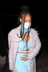 Rihanna - Stuns in baby blue and pink ensemble as she steps out to dinner at Giorgio Baldi in Santa Monica, March 19, 2021