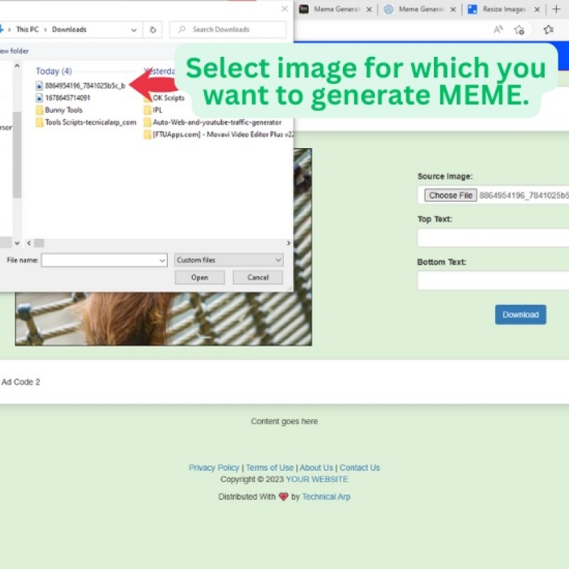 Select your image from your system to generate MEME.