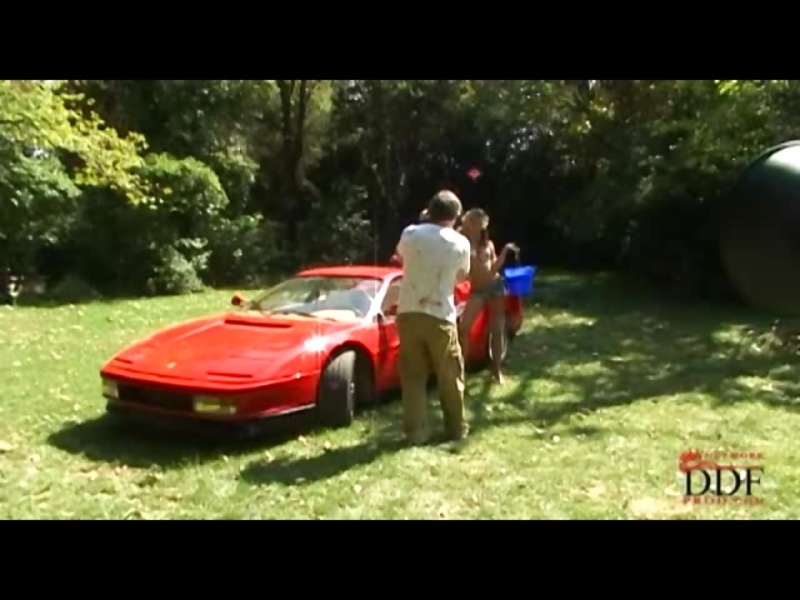 Blonde cutie washing a Ferrari 1by-day 