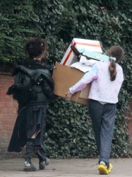 Helena Bonham Carter - Seen carrying a huge pile of boxes helped by a friend to a recycle centre in Hampstead, December 28, 2020