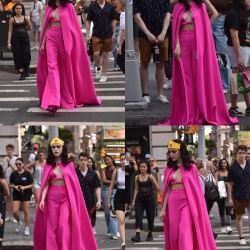Kiernan Shipka in Pink Wonder Woman Inspired Outfit