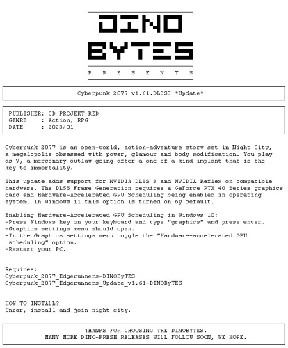 Cyberpunk 2077 Edgerunners Update v1.61.DLSS3-DINOByTES