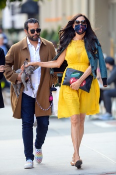 Famke Janssen - Spotted out in a yellow dress as she heads to lunch with friends in downtown Manhattan, October 15, 2020