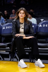 Kaia Gerber - and her brother Presley attend the L.A. Lakers-San Antonio Spurs NBA game, Los Angeles CA - February 23, 2024