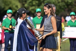 Emma Raducanu - participates in trophy presentation at Amundi Evian Championship at Evian Resort Golf Club - Evian-les-Bains, France - July 30, 2023