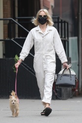 Naomi Watts - Wears an off-white jumpsuit during dog walk in Tribeca, New York, April 18, 2021